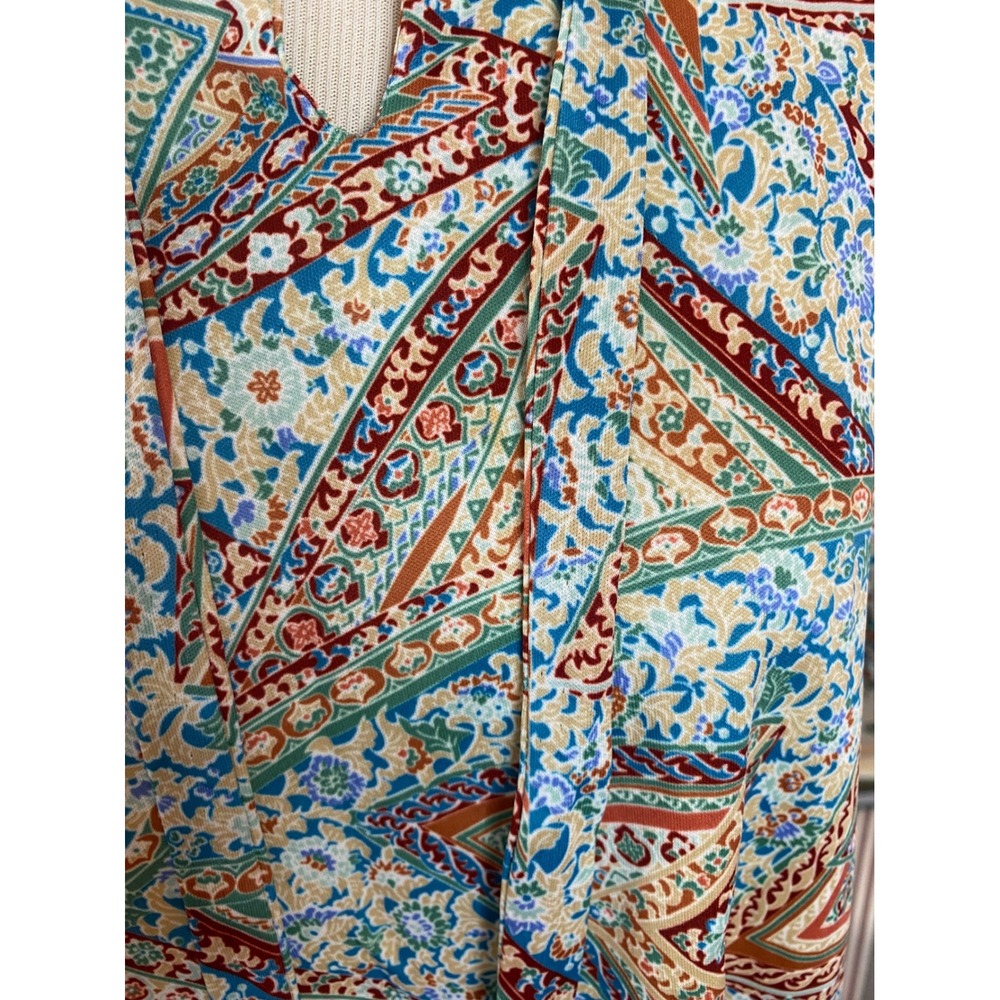 Vtg 60's Paisley Geometric Print Blouse Short Sleeve XL Boho Top Multicolor - Picture 2 of 5